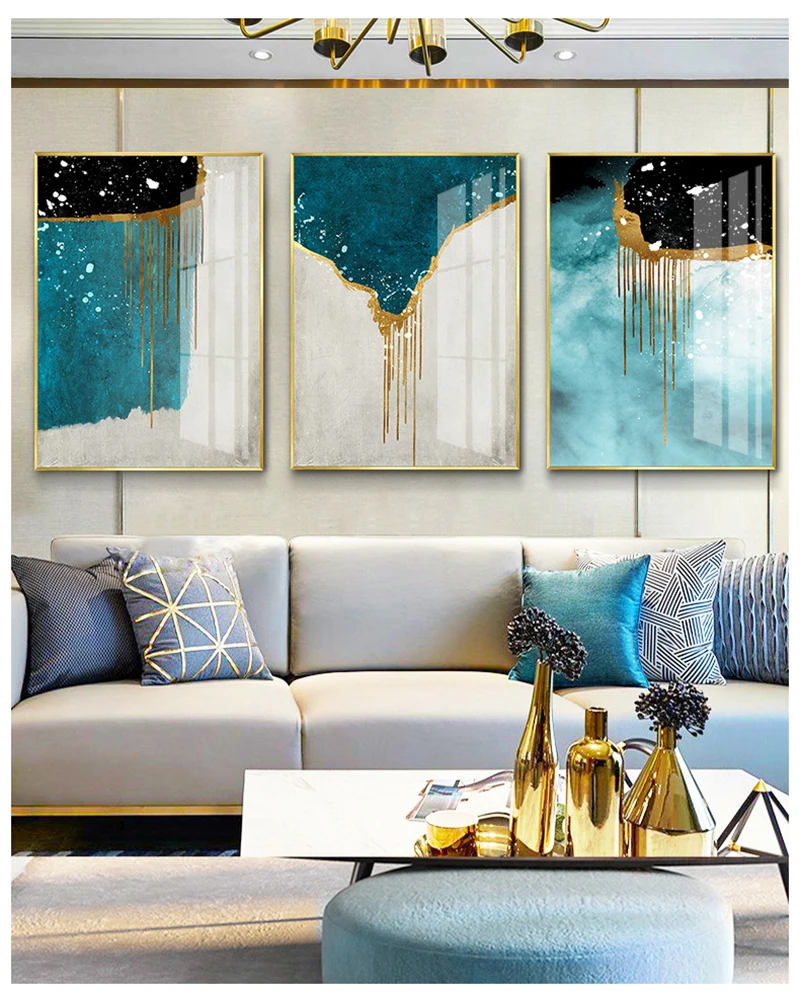 Абстрактный лоскутный геометрический узор синяя позолоченная золотая линия