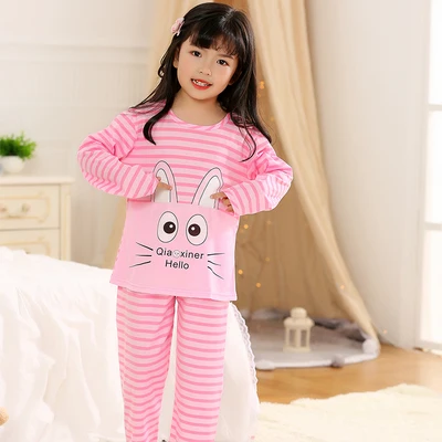 New Arrivals Autumn Winter Girl Pajamas Set Baby Long Sleeved Sleepwear Suit Big Girls Nightwear Pants Girl Tops Kids Gift - Цвет: C Q tiao wen mao