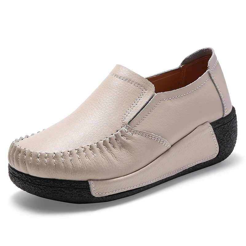 

Spring Autumn Leather Thick Soled Women's Large Size Muffin Shoes Heightening Shoes Soft Anti-Skid Casual Shoes Size 35-41