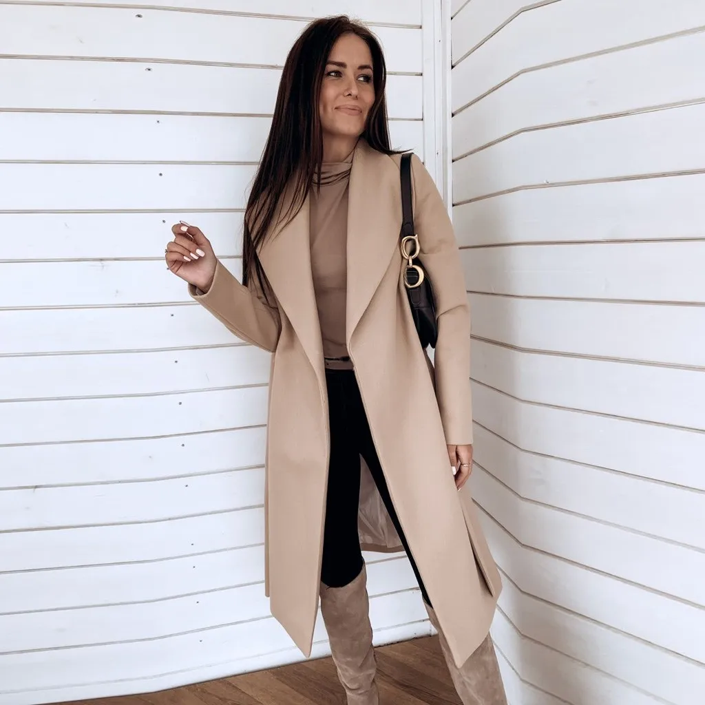 

Beige Jacket Woman Winter Coats Autumn Casual Slim Ladies Long Coat With Belt Thick Women's Coat Female Oversize Elegant Outwear