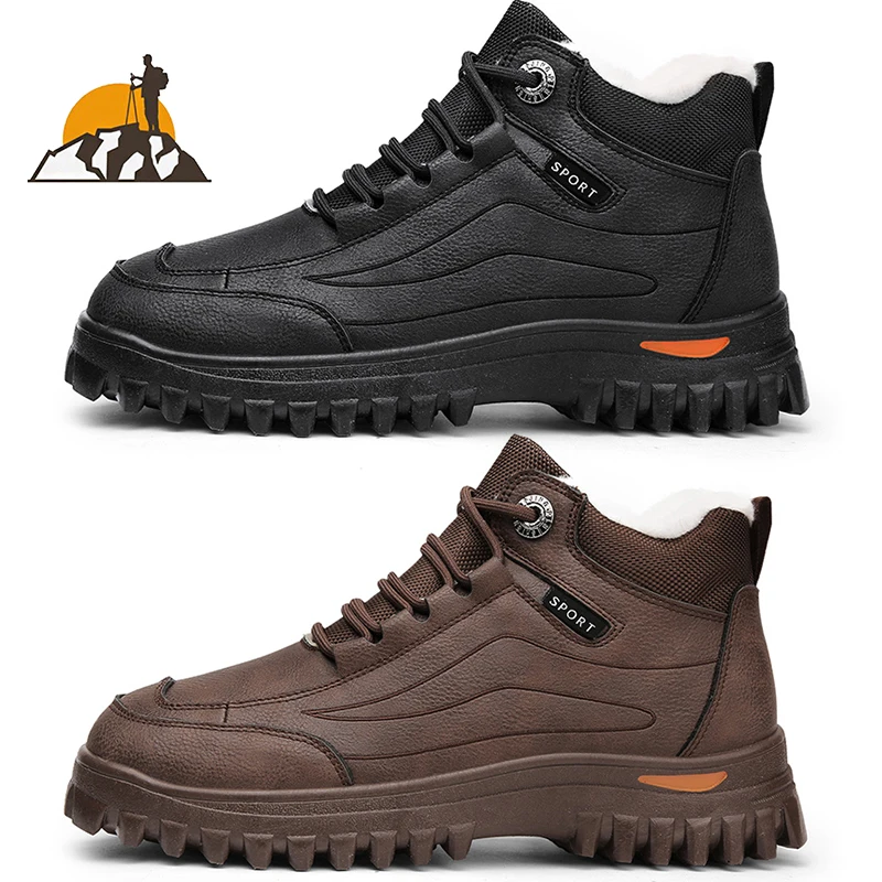 

Зимняя уличная походная обувь, теплые зимние ботинки, кожаная повседневная обувь на шнуровке, модные хлопковые ботинки Zhongbang, мужская обувь ...