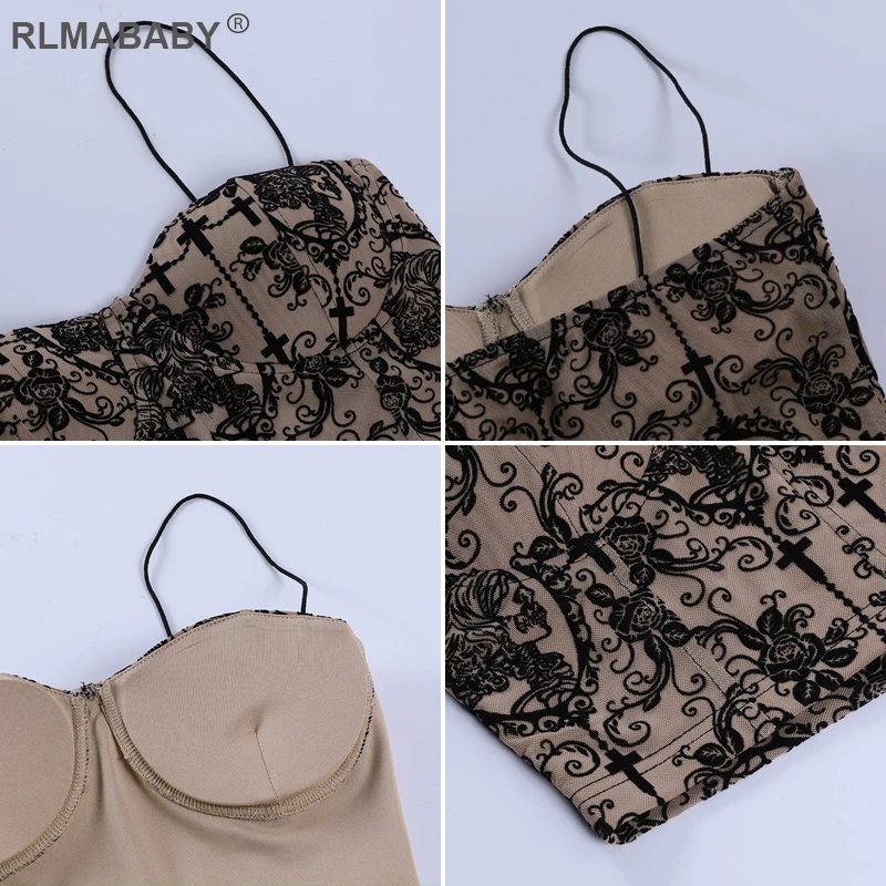 

Sexy Strapless Embroidery Floral Cropped Camis Vest Top Summer Elegant Wome Spaghetti Strap Backless Sleeveless Short Camisole