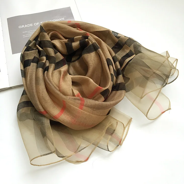 

Women's Scarf New Spring and Autumn Thin Section Silk Cotton Scarf Large Plaid Shawl Beach Silk Scarf Ladies All-match Scarf