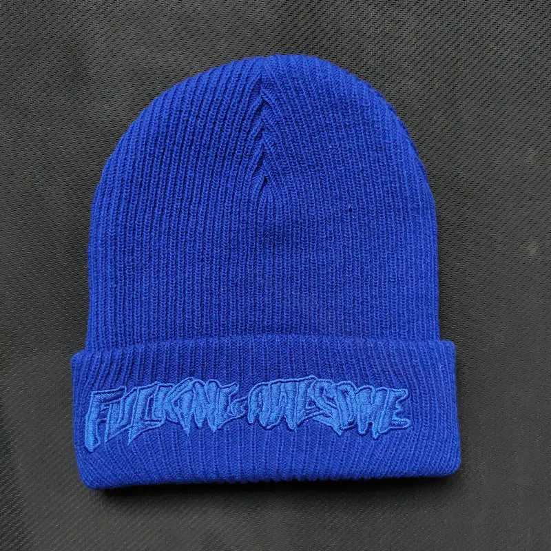 Fxxking Awesome Beanie Winter Hats For Women Ladies Men Acrylic Cap Billie Eilish Bonnet Autumn Knitted Hip hop Embroidery Skull
