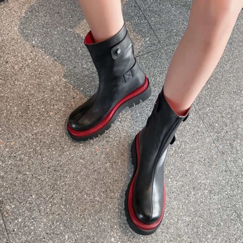 

Rizabina Women Boots Real Leather Mixed Color Ankle Boots Fashion Cool Winter Autumn Shoes Women Party Footwear Size 35-40