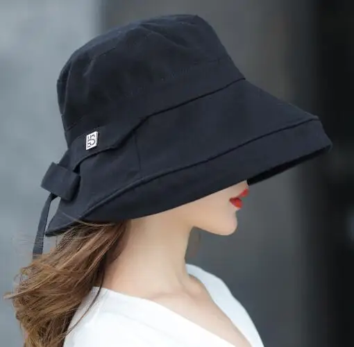 Панама женская хлопковая с бантом модная Милая шляпа от солнца в Корейском стиле