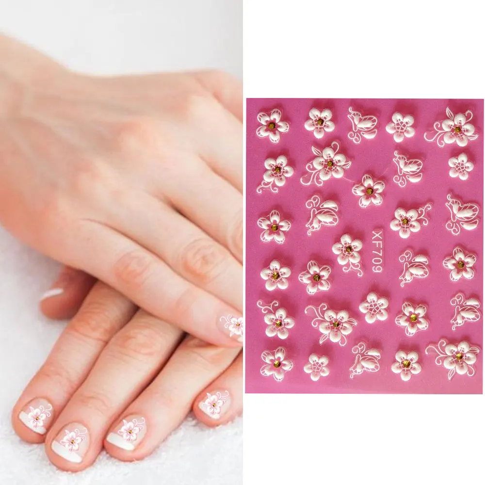 Переводные наклейки для ногтевого дизайна 3D белые переводные ногтей красивый