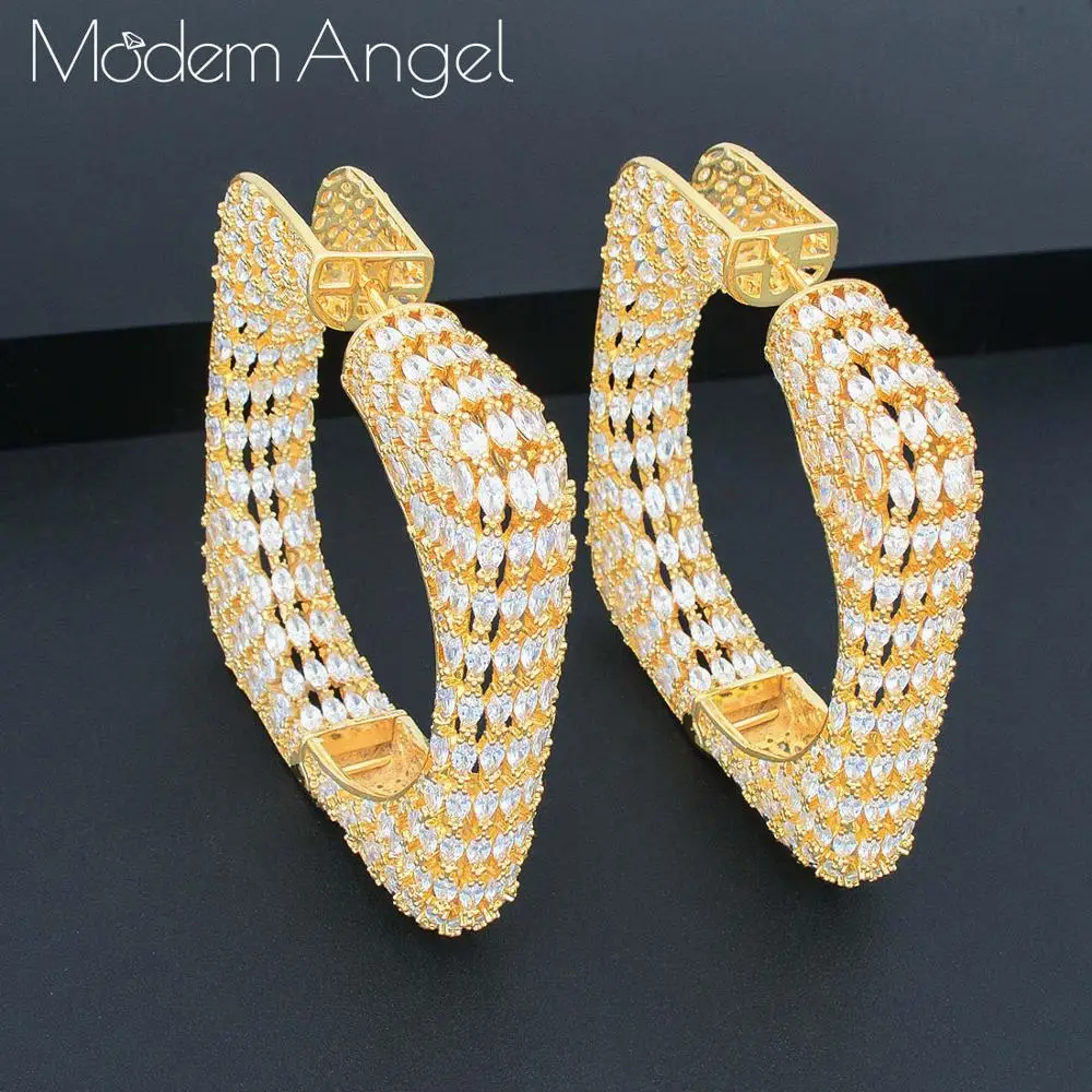 

ModemAngel Fashion Cubic Zirconia Earrings Trendy Geometry DUBAI Big Round Hoop Statement Earring for Women Wedding Jewelry