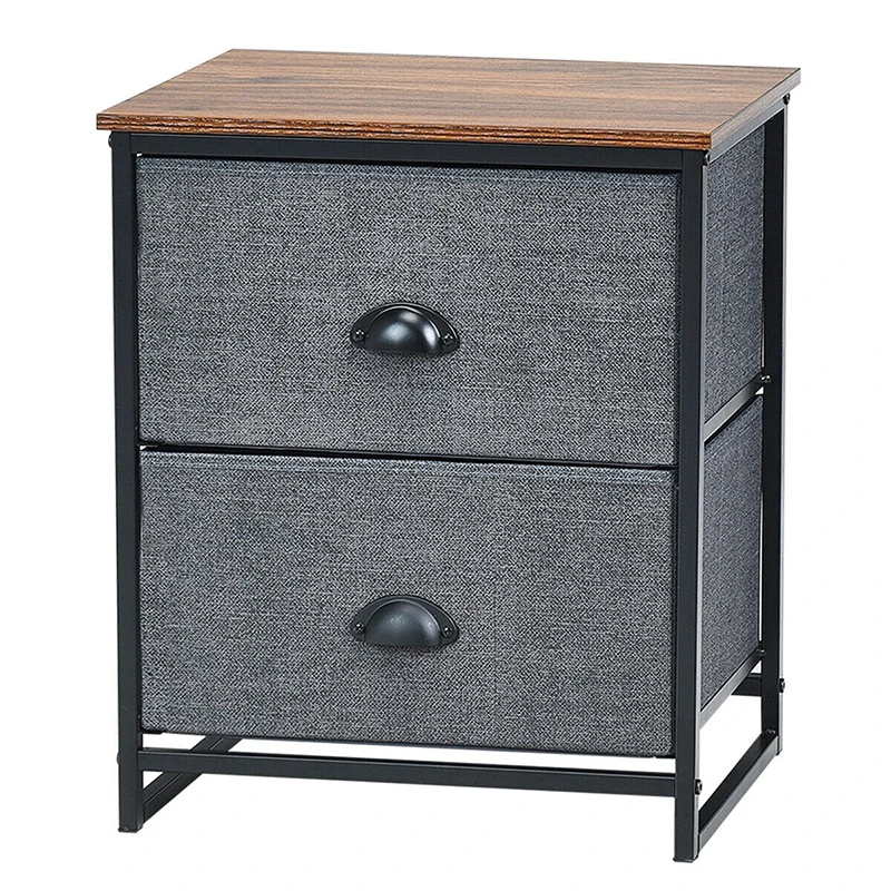 

Versatile Nightstand Utility Side Table Sturdy Steel Frame Storage Soft Non-woven Fabric 2 Drawers Bedroom Storage Cabinet