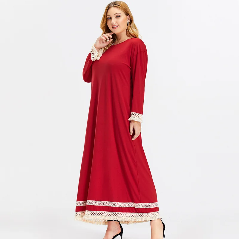 Женское платье с круглым вырезом Siskakia однотонное в стиле пэчворк красное