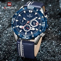 naviforce 2021 mens watches luxury blue sport quartz wrist watch military leather band waterproof 110 second chronograph clock