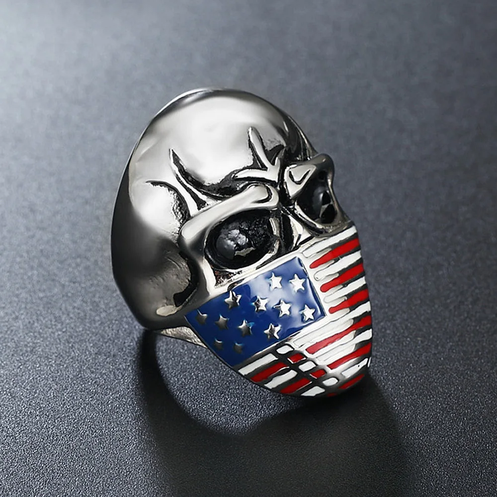 Готический американская с маской из флага черепа кольцо Для мужчин аксессуары