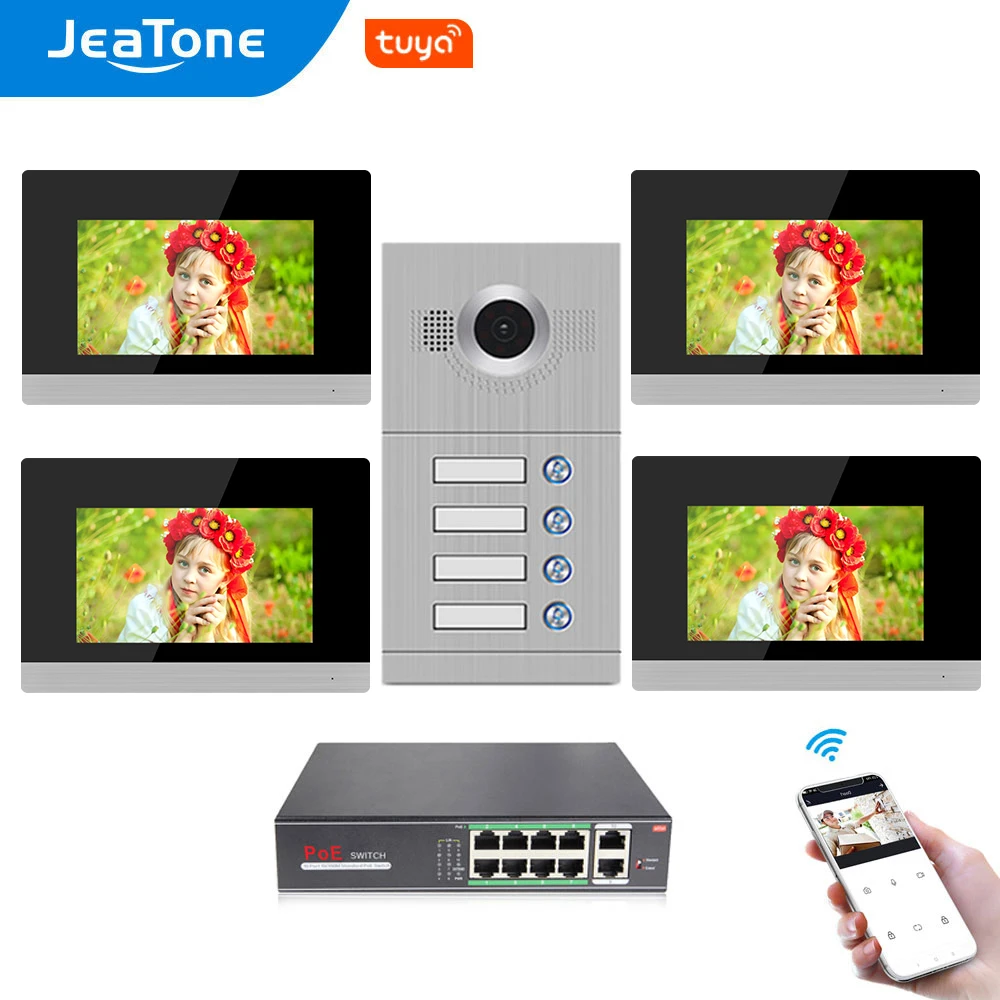 Видеодомофон с Wi Fi видеодомофон сенсорным экраном 7 дюймов для 4 отдельных