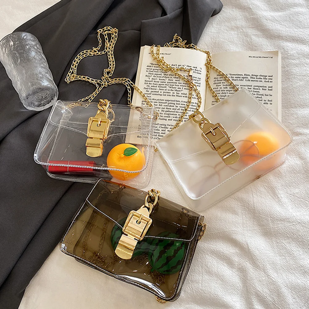 

Summer Fashion Design Women Cute Transparent Shoulder Crossbody Messenger Bag Casual Ladies Chain Mini Flap Handbags Purse