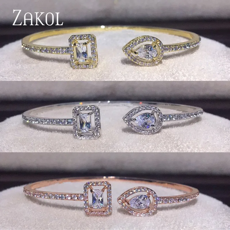 ZAKOL Модный изысканный круглый и Капля воды микро проложить циркония браслет-кафф с кристаллами браслет для женщин платье ювелирные изделия FSBP2009