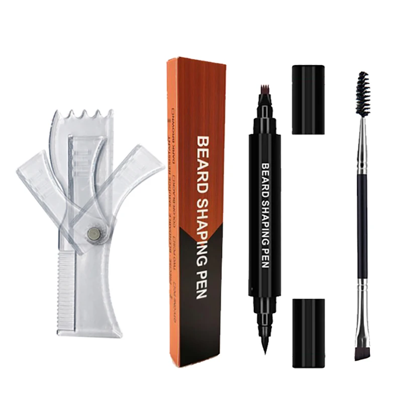 

Beard Filling Pen Hair Beard Trim Templates Kit Barber Pencil with Brush Salon Facial Hair Engraving Eyebrow Tool