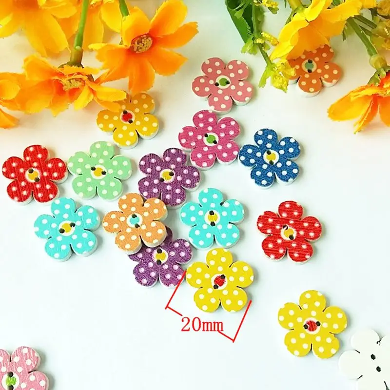 Деревянные пуговицы 50 шт./лот в форме цветка с 2 отверстиями деревянные 20 мм для