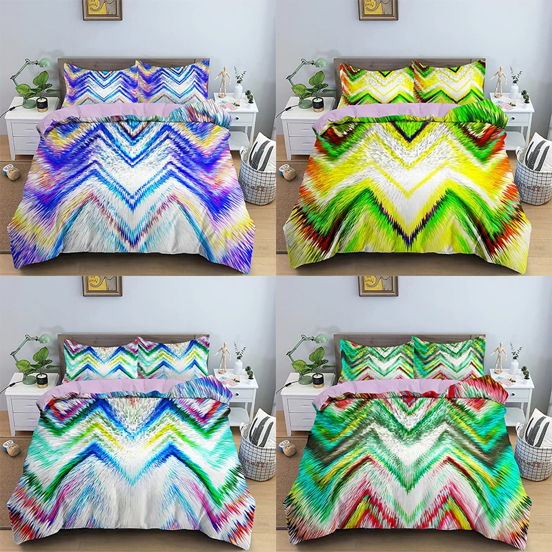 

3D Printing Colored Stripes Bed Cover Sets Twin/Full/Queen/King Size Duvet Cover Quilt Cover Bed Pillowcase Bedding Set