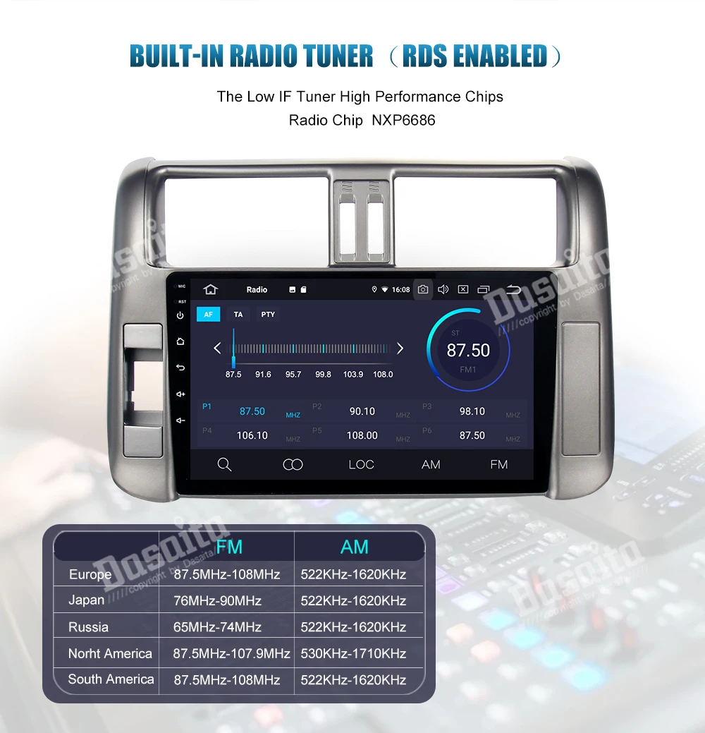 Dasaita 10," сенсорный экран автомобиля радио Android 9,0 для Toyota Prado 2010 2011 2012 2013 gps Bluetooth навигация автомобиля стерео Mp3