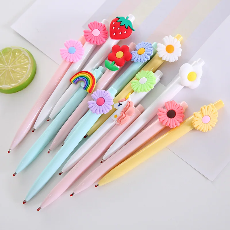 Ручка гелевая с мультяшными цветами 0 5 мм черными чернилами | Канцтовары для