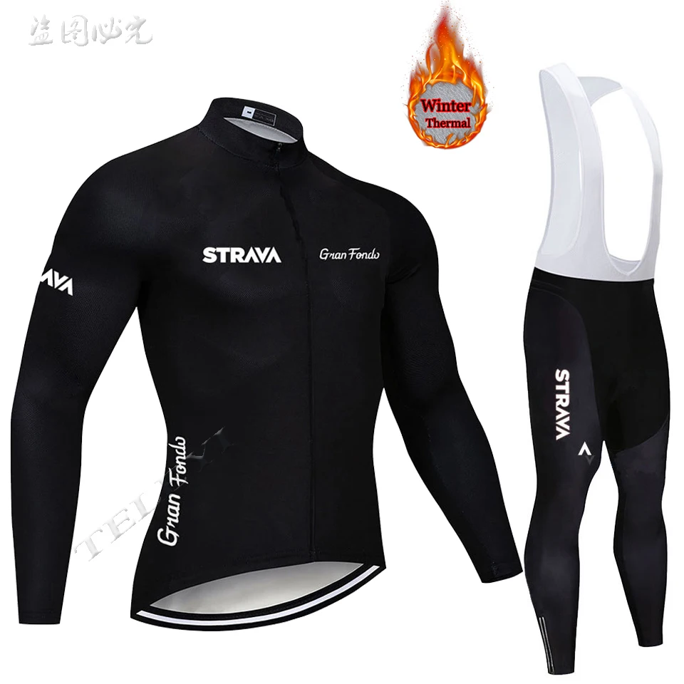 Горячая strava зима термальный флис Велоспорт Джерси кофты с длинным рукавом Велоспорт комбинезон велосипедный набор велосипедная одежда - Цвет: 2