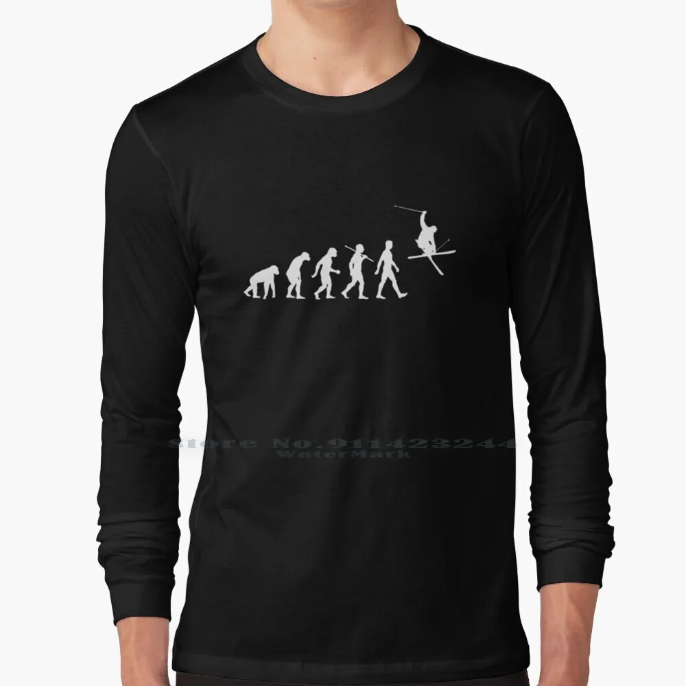 

Evolution Of Ski Long Sleeve T Shirt Tee Walk Human Homo Sapien Monkey Chimps Apes Evolutionary Evolve Mankind College Winter