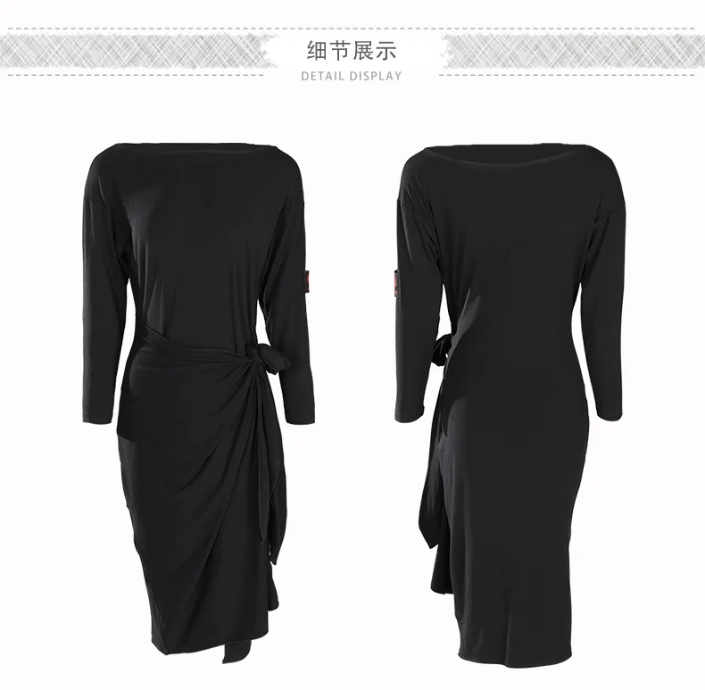 Latin Dance Dress Salsa Tango Rumba Cha Cha Samba Practice Clothes Women Black Long Sleeves Loose Performance Dresses DN4370