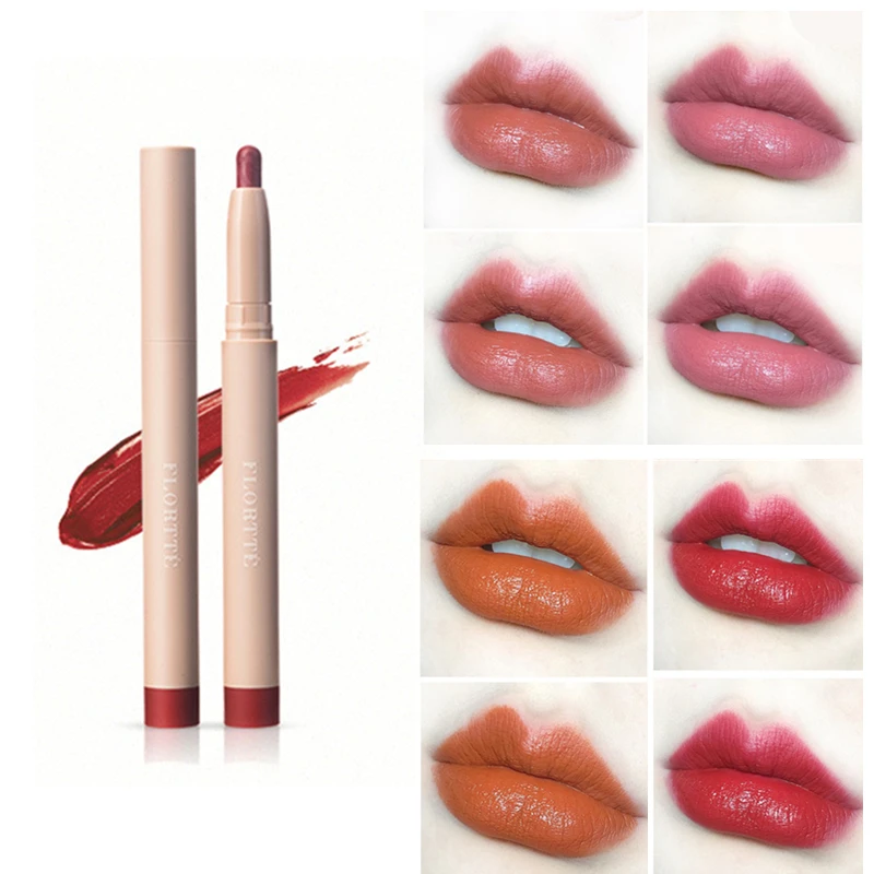 

FLORTTE Lipstick Pencil Matte Velvet Moist Lips Lip Stick Silky Soft Mist Rich Color Lipstick Pen Beauty Comestics Makeup TSLM1