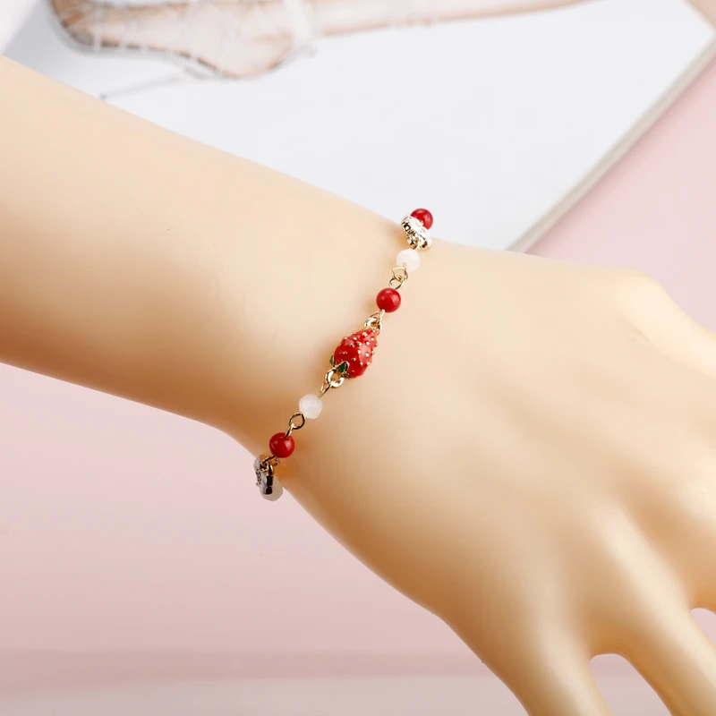 Kawaii Shine Crystal Red клубничный Шарм браслет браслеты милые эмалевые для женщин