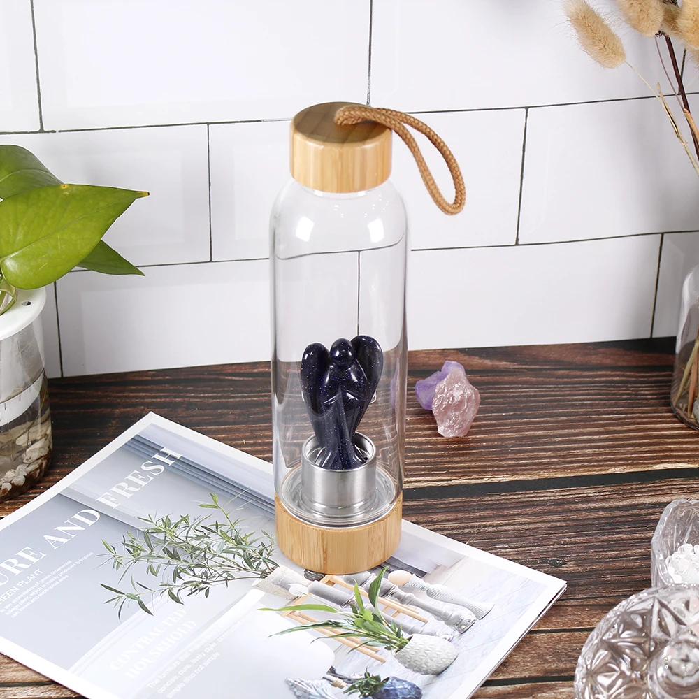 Натуральный кристалл Runyangshi 3 дюйма ангельский камень стеклянная бутылка воды