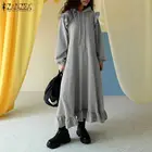 Платье ZANZEA Женское зимнее с капюшоном, Модный свитшот, сарафан с длинным рукавом и оборками, повседневный длинный пуловер с капюшоном