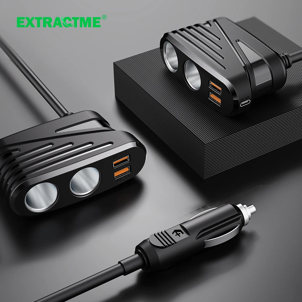 

Extractme 12V Car Charger QC3.0PD 20W Cigarette Lighter Plug Dual USB Socket Fast Charger Car Splitter Adapter Interior Parts