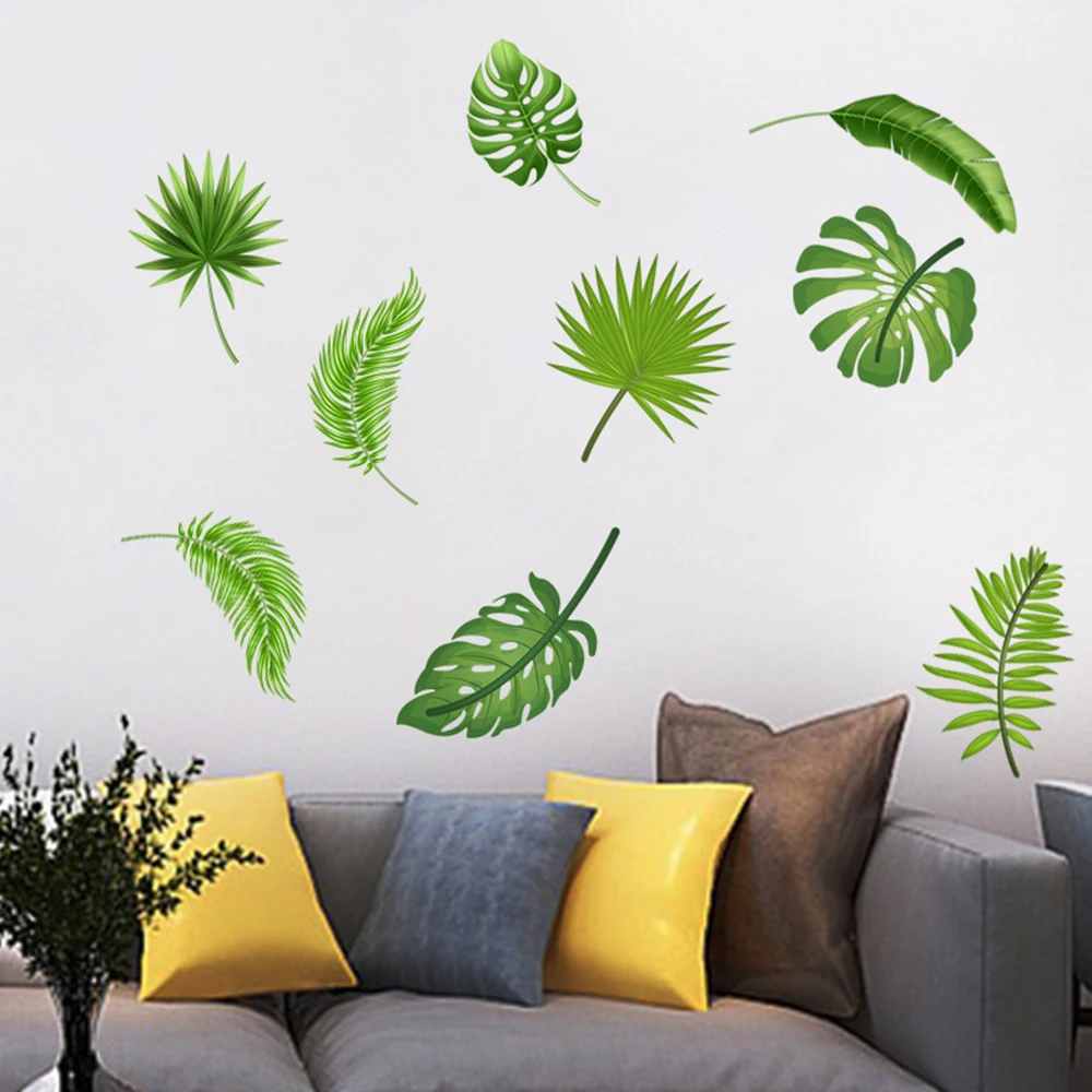 

24pcs Tropical Plant leaves green stickers environment decoration Forest Plant room decor Decorative paintings Self-adhesive PCV