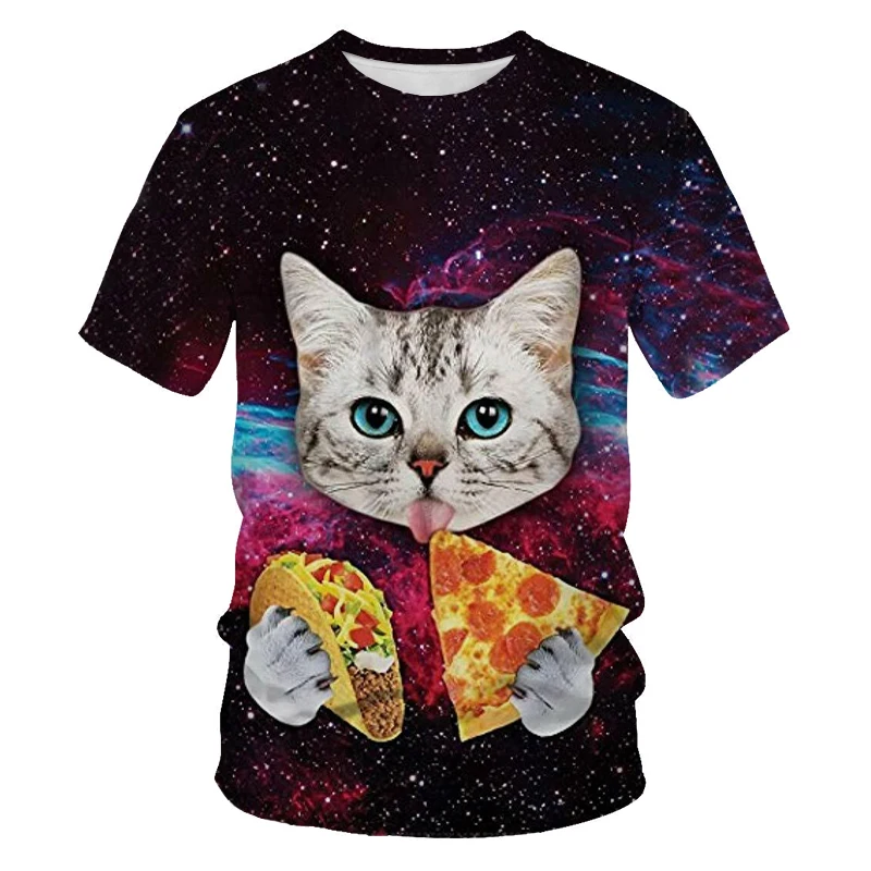 

2021 summer new boys and girls 3DT shirt cute kitten 3DT shirt digital printing casual comfortable top short sleeves