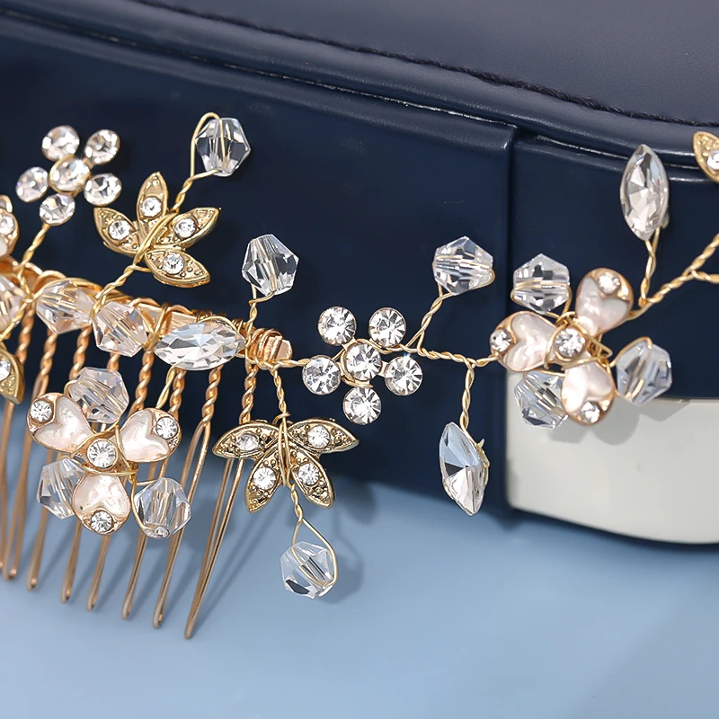 Винтажные свадебные аксессуары для волос с золотым цветком Длинные Кристаллы