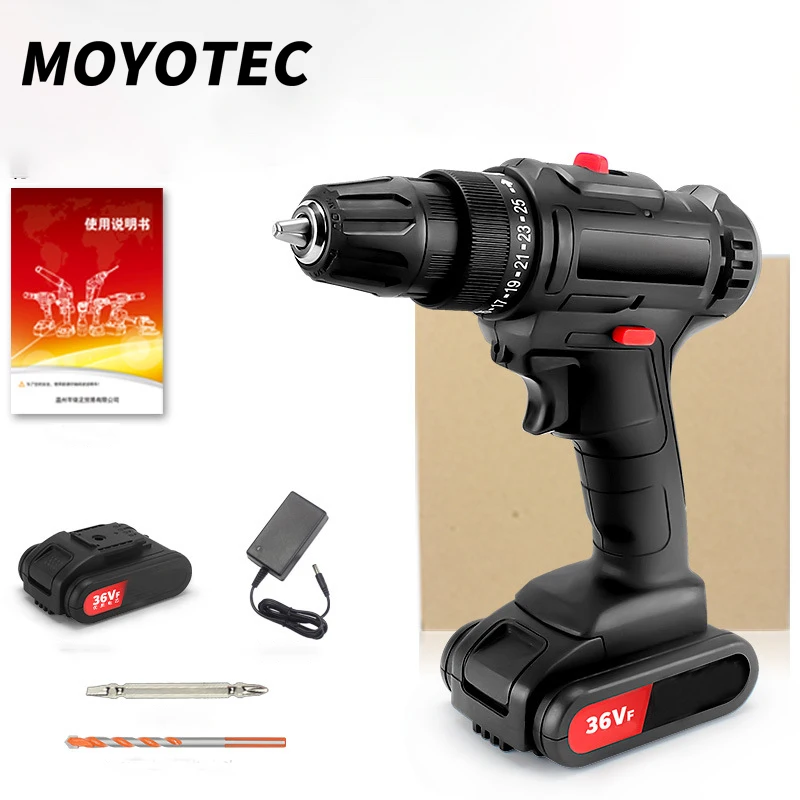 MOYOTEC 36VF Brushless Electric Drill Household Cordless Screwdriver Wireless Power Driver Lithium Battery Impact Drill