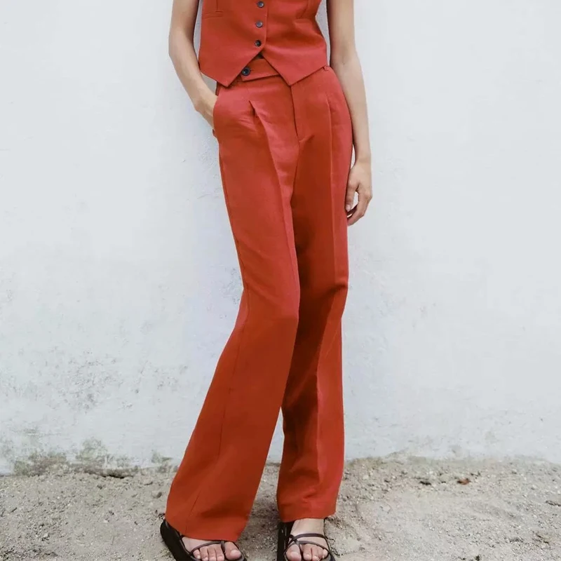 

Spring and autumn women's casual solid color high-waist straight-leg pants