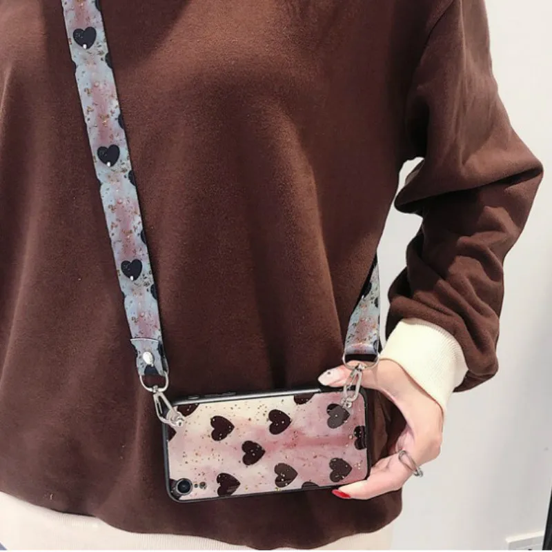 Crossbody strap11 Роскошный блестящий Винтажный чехол для телефона с сердечком и цепочкой для samsung galaxy note10 S10 S8 S9 plus note8 note9 s10e чехол шарф - Цвет: Crossbody strap11