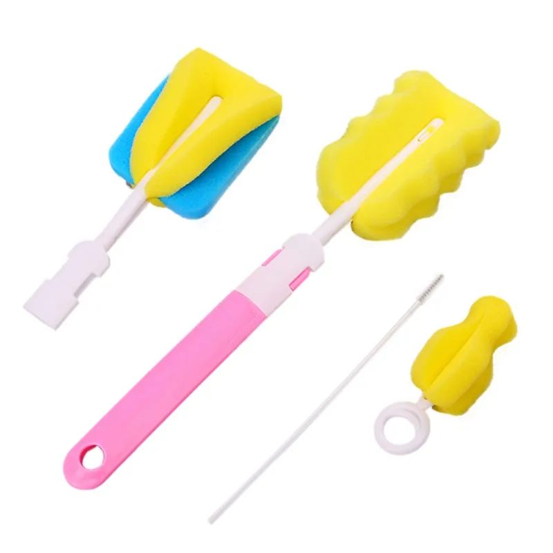 4PCS-P 7 шт = 1 Набор детская бутылка чистый набор губка пластиковая стеклянная чашка для молока воды Чистая бутылочка для кормления Соска-пустышка очиститель соски - Цвет: 4PCS-P