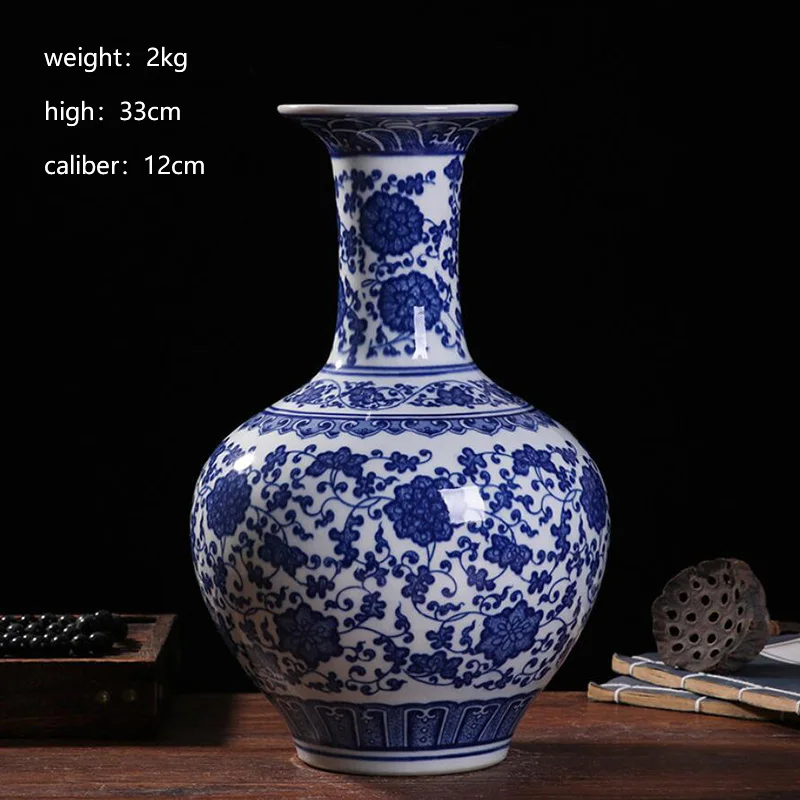 Керамическая ваза в китайском стиле сине белая фарфоровая антикварная для