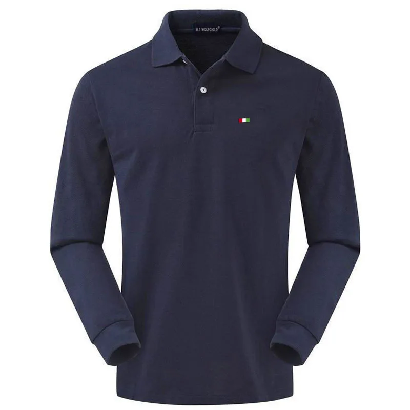 Рубашка-поло мужская с длинным рукавом 100% хлопок Повседневная модная одежда топ