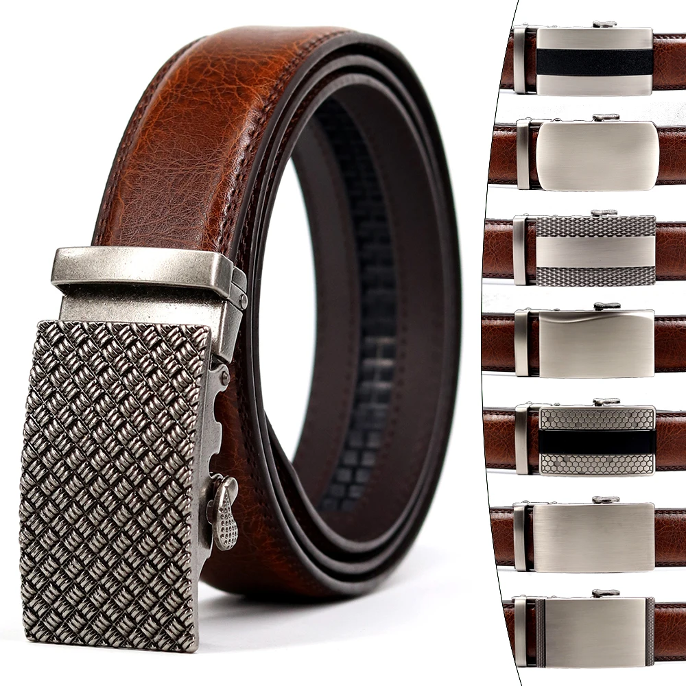 Brand Simple Casual Men's Leather Belt Designer Luxury Cowhide Belt Ratchet High Quality Alloy Automatic Buckle