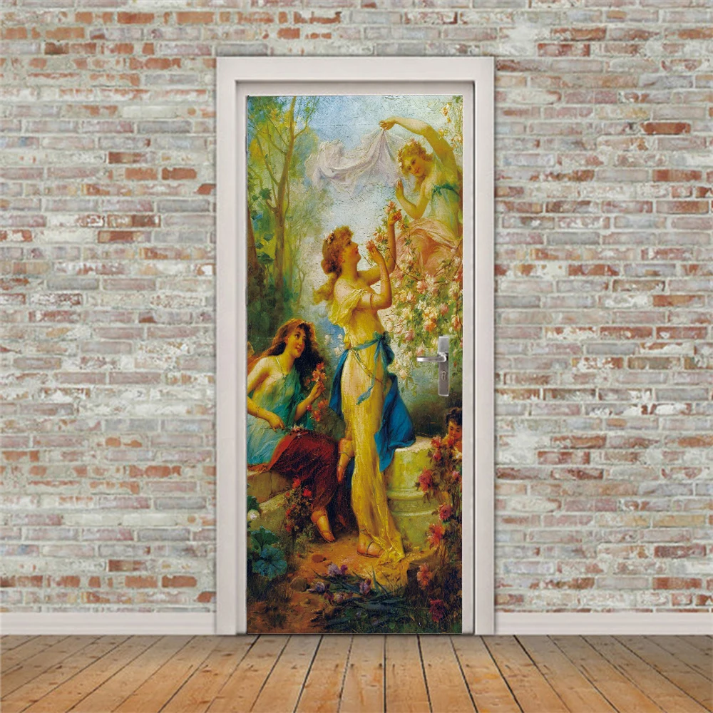 

3D creative countrywoman painting door stickers wall stickers self-adhesive waterproof removable