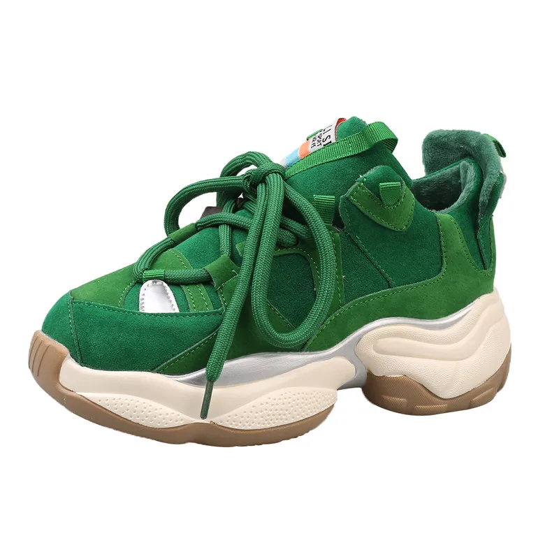 Женская обувь на платформе Сезон осень-зима зеленого цвета повседневная из плюша