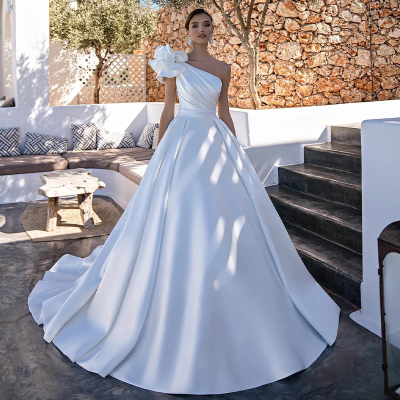 

Женское атласное свадебное платье It's yiiya, белое платье на одно плечо с цветочным принтом на лето 2019