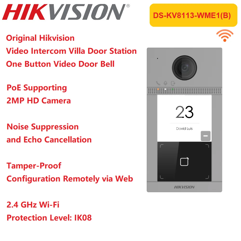 

Hikvision Video Intercom Door Bell DS-KV8113-WME1(B) Wireless Card Read PoE Power Villa Outdoor Phone Station 3 Indicators