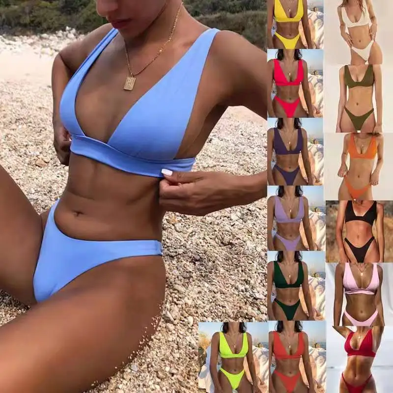 

Sexy Bikinis 2021 New Solid Swimsuit Women Swimwear Push Up Bathing Suit Summer Beach Wear Swimming Brazilian Bikini Sets