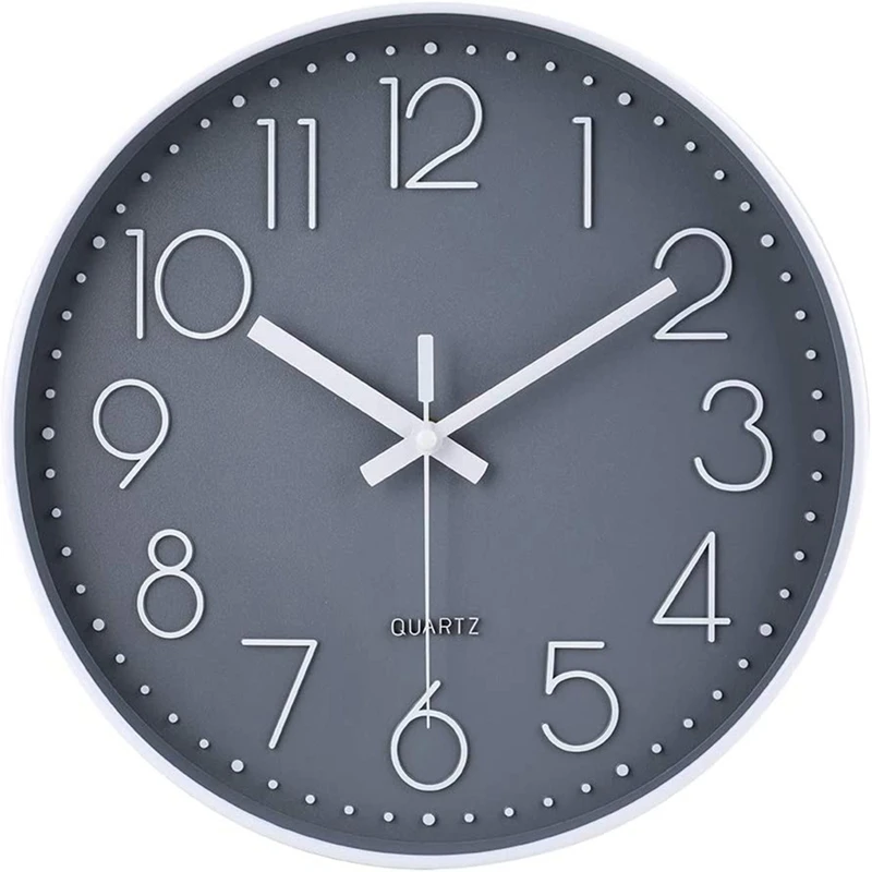 

14 Inch Non-Ticking Wall Clock Silent Battery Operated Round Wall Clock Modern Simple Style Decor Clock (Gray)