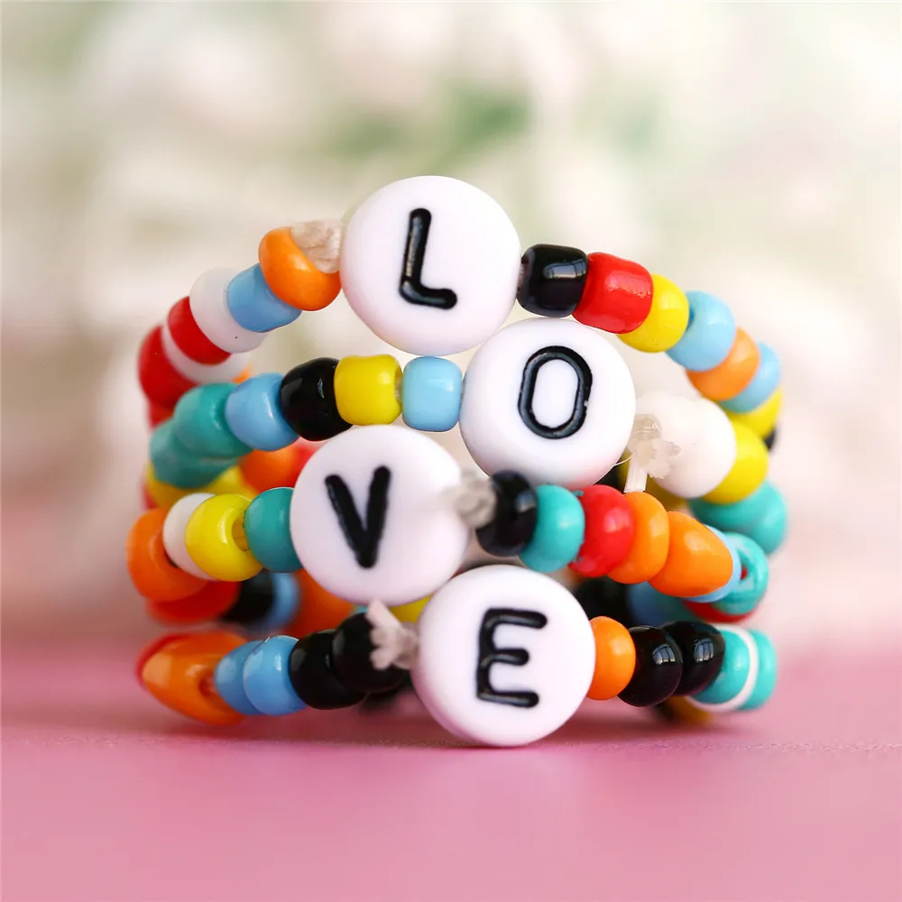 Женский набор колец IF YOU регулируемое кольцо из смолы с надписью Love богемное