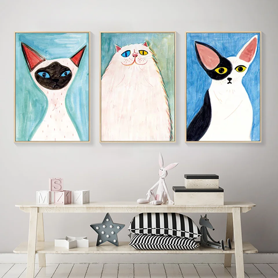 Cartoon Cat Abstract Canvas Painting - Loli The Cat